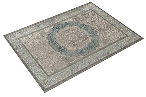 Safavieh Sofia Collection SOF365A Vintage Light Grey and Blue Center Medallion Distressed Area Rug (9' x 12')