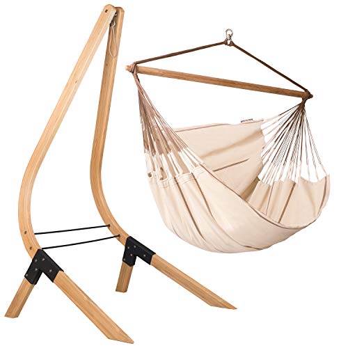 LA SIESTA Habana Nougat - Organic Cotton Kingsize Hammock Chair with Vela Sustainable Wood Stand