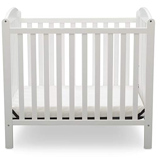 Delta Children Emery Mini Convertible Baby Crib with Mattress, Bianca White