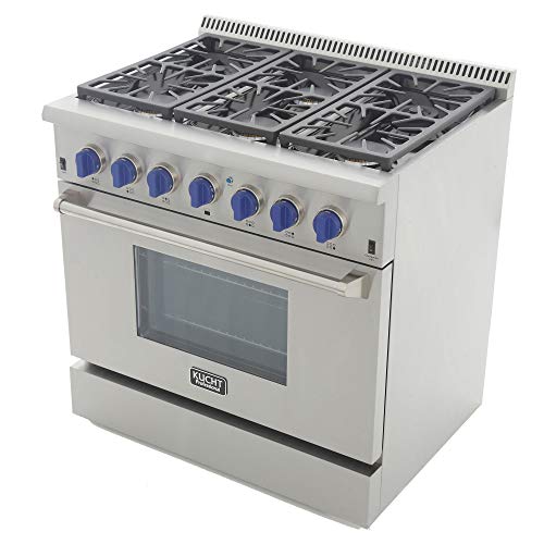 Kucht KRG3618U/LP-B Professional 36" 5.2 cu. ft. Propane Gas Range with Sealed Burners and Convection Oven, Stainless-Steel, Royal Blue
