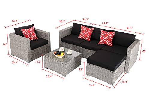 Do4U Patio Set 6-Piece Outdoor PE Wicker Rattan Steel Frame Sectional Cushioned Seat Sofa