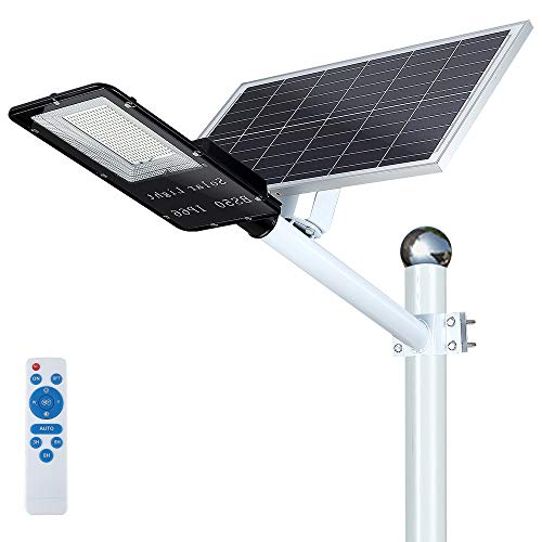 120W LED Solar Street Lights Outdoor Lamp, Dusk to Dawn Security Flood Light with Remote Control, 270 LED, Wa terproof, for Parking Lot, Stadium, Pathway (Neutral White)