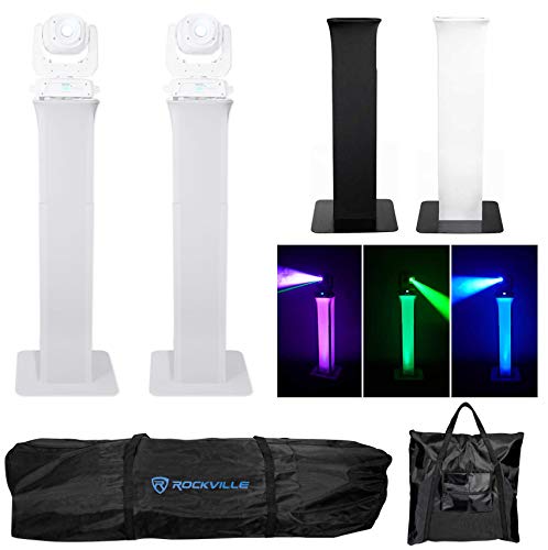 (2) Rockville RTP82W Adjustable White Totem Moving Head Light Stands+Scrims+Bags