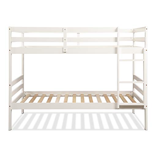 Costzon Twin Bunk Bed, Solid Hardwood with Ladder and Safety Rail, (White)