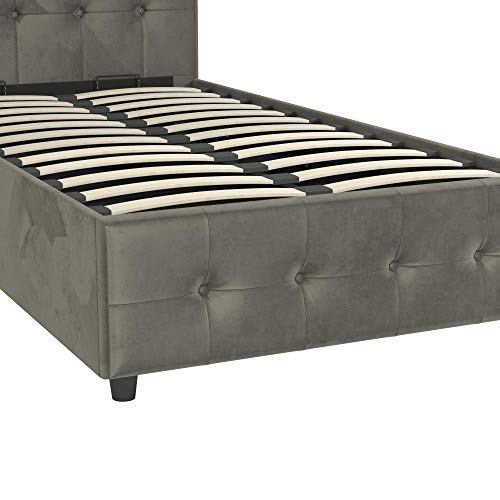 DHP Cambridge Bed with Storage, Twin Size, Gray Velvet Upholstered