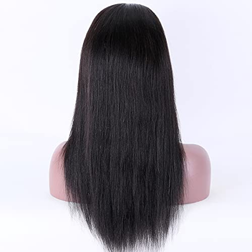 KUN Hair 360 Lace Front Wigs Human Hair Wigs Brazilian Virgin Human Hair Wig with Baby Hair Light Yaki Straight 360 Lace Wigs Free Part 150% Density 16 Inches Natural Color