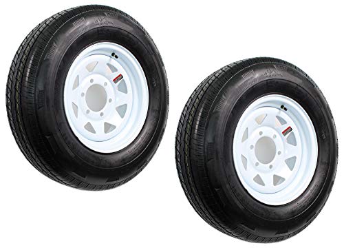 2-Pack Radial Trailer Tire On Rim ST205/75R15 Load Range D 6-5.5 White Spoke