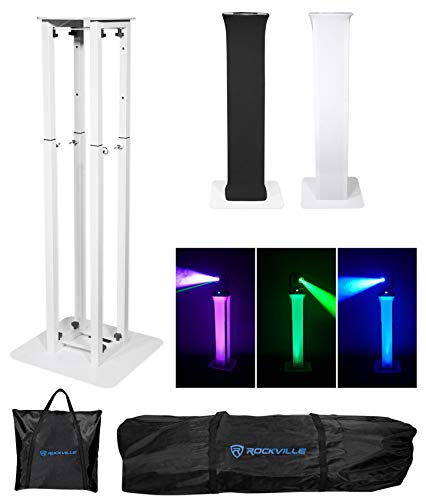 (2) Rockville RTP82W Adjustable White Totem Moving Head Light Stands+Scrims+Bags