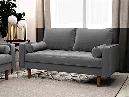 Container Furniture Direct S5457 Mid Century Modern Velvet Upholstered Tufted Living Room Loveseat, 50.39", Grey