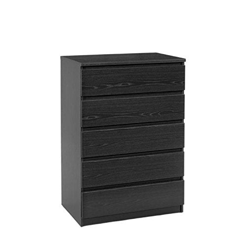 Laguna 5 Drawer Dresser Chest Black Wood Grain Bedroom Furniture