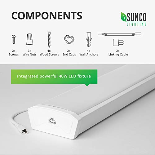 Sunco Lighting LED Wraparound Light Fixture 4FT, Garage Ceiling Lights for Workshop, Linkable, 300W Equivalent 40W, 3500 LM, 5000K Daylight, Integrated LED, Hardwired Surface Mount, ETL 8 Pack