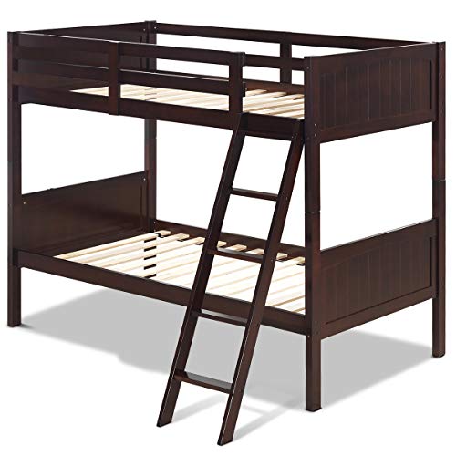 Costzon Wooden Twin Over Twin Bunk Beds Convertible 2 Individual Twin Beds for Kids Children, Solid Rubberwood Bunk Bed