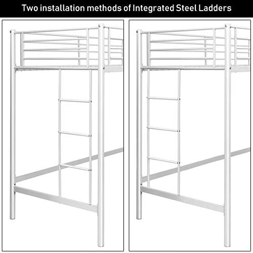 Costzon Loft Twin Bed Single Bunk Bed with Sturdy Steel Frame High Sleeper Multipurpose Use Full Length Guardrails White