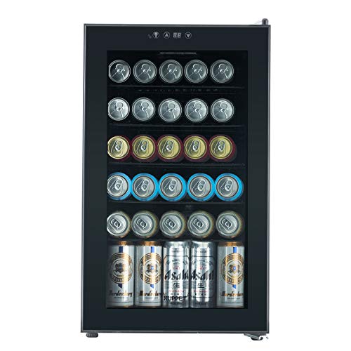 KUPPET Mini Fridge Cooler - 85 Can Beverage Refrigerator Glass Door for Beer Soda or Wine, Glass Door Small Drink Dispenser Machine Clear Front Removable for Home, Office or Bar, 2.6Cu.Ft