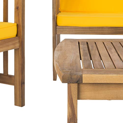 Safavieh PAT7007D Collection Rocklin Teak Look and Yellow 4 Pc Outdoor Set, Natural