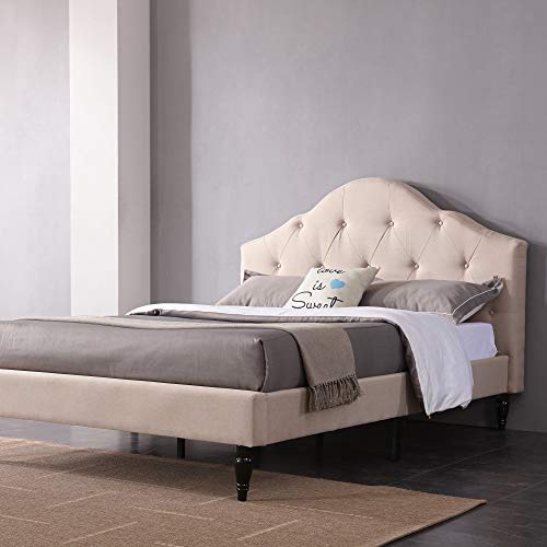 Classic Brands Winterhaven Upholstered Platform Bed | Headboard and Metal Frame with Wood Slat Support, Queen, Linen