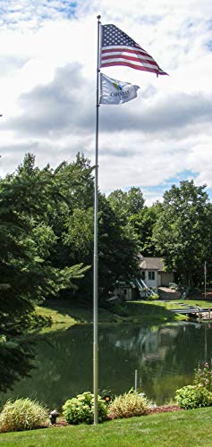 20' Telepole Superior 1" Telescoping Flagpole - 2.75" Base Diameter, 10 Gauge Aluminum - Silver