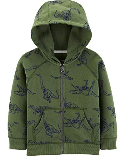 Carter's Boys Zip-Up Hoodie (12 Months, Olive Dinosaurs)