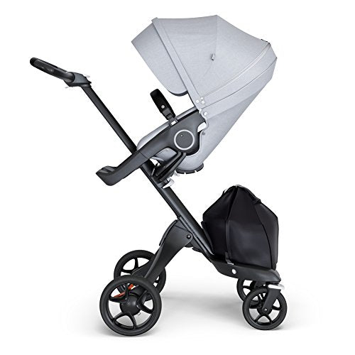 StokkeXplory V6 Black Chassis Stroller with Black Leatherette Handle, Grey Melange