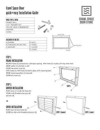 Crawl Space Door without Louvers for Crawl Space Access, Ventilation or Encapsulation (16" Height x 24" Width)