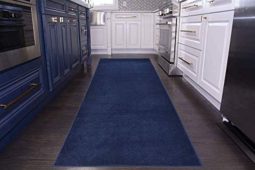 Custom Size Runner Rug Solid Color Roll Runner 26 Inch Wide x Your Length Size Choice Slip Skid Resistant Rubber Back 3 Color Options Euro Collection (Royal Navy Blue, 20 ft x 26 in)