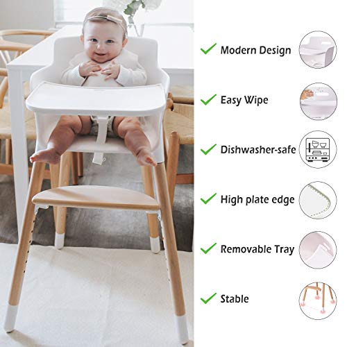 FUNNY SUPPLY Wooden Baby High Chair with Removable Tray Adjustable Footrest and Legs Grows with Your Child White