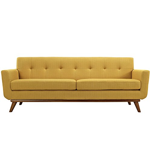 Modway Engage Mid-Century Modern Upholstered Fabric Sofa In Citrus