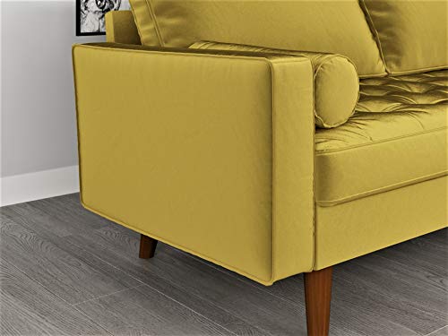 Container Furniture Direct S5459 Mid Century Modern Velvet Upholstered Tufted Living Room Sofa, 69.68" Goldenrod