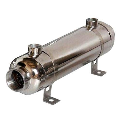 AB Pool Heat Exchanger: 85K btu Stainless Steel Shell and Tube Heat Exchanger, 316L, Opposite Ports 1 1/2" & 1" FPT
