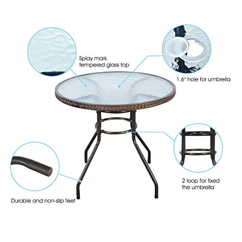 Goplus 5-Piece Bistro Set Outdoor Patio Furniture Weather Resistant Garden Round Table and 4 Folding Sling Chairs (4 Sling Chairs+Wicker Edge Table)