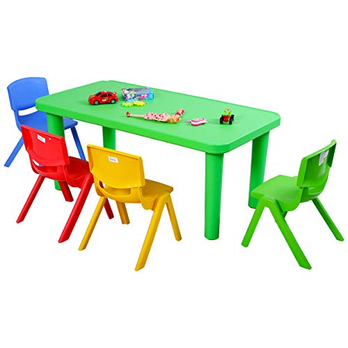 Costzon Kids Table & Chair, Plastic Learn & Play Activity Set(Table & 4 Colorful Stackable Chairs)