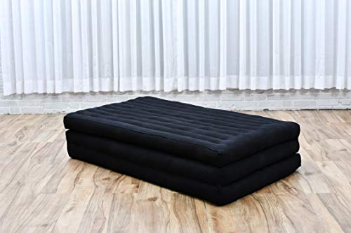 Leewadee Large Foldable Thai Mattress, 82x46x3 inches, Guest Bed Tri-Fold Yoga Floor Mat Thai Massage Pad TV Floor Seat with Backrest Game Chair Eco-Friendly Organic and Natural, Kapok, Anthracite