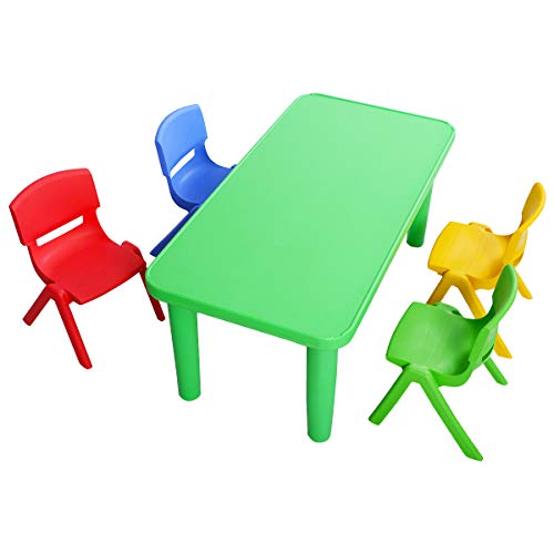 Costzon Kids Table & Chair, Plastic Learn & Play Activity Set(Table & 4 Colorful Stackable Chairs)