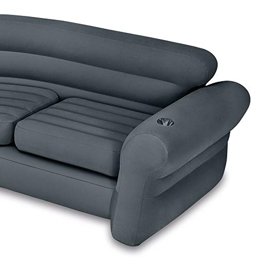 Intex Inflatable Indoor Corner Couch Sectional with Cupholders, Gray