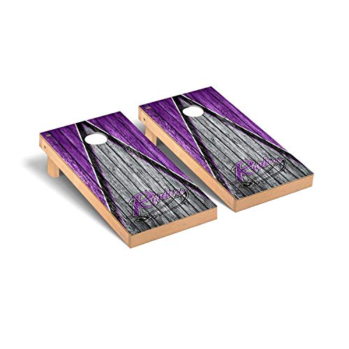 Victory Tailgate Regulation Collegiate NCAA Weathered Triangle Series Cornhole Board Set - 2 Boards, 8 Bags - Mount Union Purple Raiders