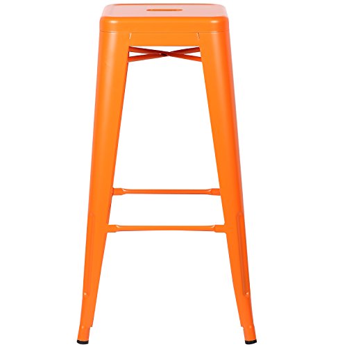 EdgeMod Trattoria 30 Inch Metal Bar Counter Stool, Industrial, Backless, Stackable in Orange (Set of 4)