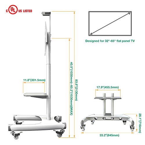 NB North Bayou Mobile TV Cart TV Stand with Wheels for 32 to 65 Inch LCD LED OLED Plasma Flat Panel Screens up to 100lbs AVA1500-60-1P (White)