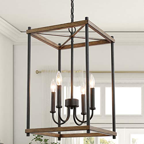KSANA Farmhouse Foyer Lighting Entryway Chandeliers for Dining Rooms Kitchen Island, Stairway, W14 xH23.5, Brown
