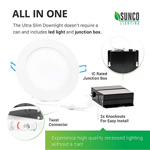 Sunco Lighting 16 Pack 6 Inch LED Recessed Lighting Slim Ceiling Lights, Dimmable, Retrofit Canless with Junction Box, 2700K Soft White, 14W=100W, 850 LM, Wafer Thin IC Rated - ETL & Energy Star