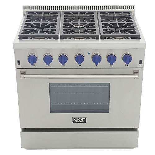 Kucht KRG3618U/LP-B Professional 36" 5.2 cu. ft. Propane Gas Range with Sealed Burners and Convection Oven, Stainless-Steel, Royal Blue