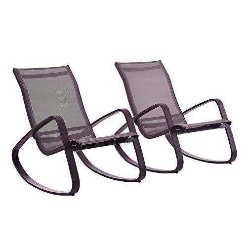 Modway Traveler Outdoor Patio Aluminum Mesh Rocking Sling Chair Gliders, Two Lounge, Black