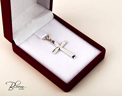 14K White Gold Cross for Men 40 mm. Personalized Pendant