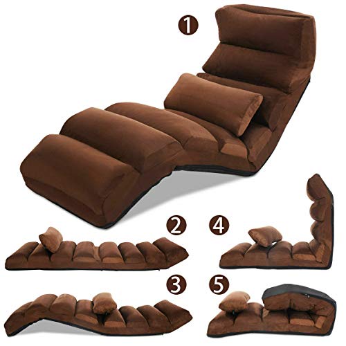 Giantex Folding Lazy Sofa Chair Stylish Sofa Couch Beds Lounge Chair W/Pillow (Coffee)