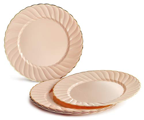 " OCCASIONS" 960pcs set (120 Guests)-Vintage Wedding Party Disposable Plastic Plates -120 x 10.25'' + 120 x 7.5''+Silverware+Gold rim Cups+Napkins (Blossom Blush & Gold)