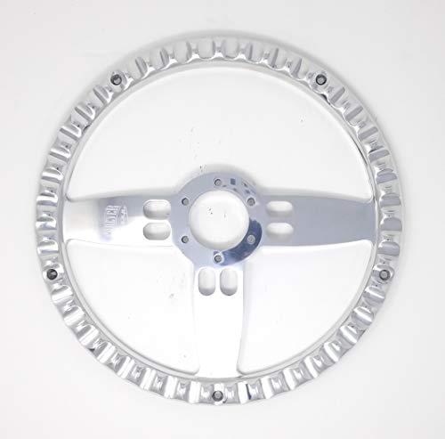 14" Inch Billet Polished & Wood Steering Wheel Bowtie Horn, 6 Hole
