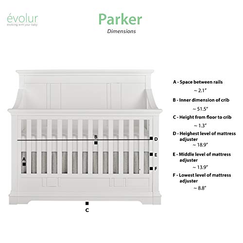 Evolur Parker 5 in 1 Convertible Crib in 2 Tone, White and Dove Grey