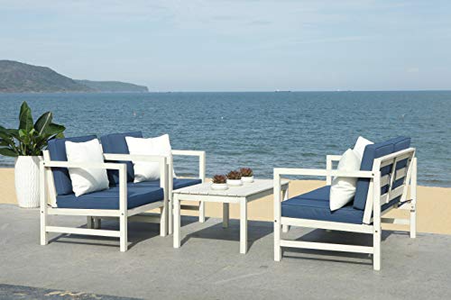 Safavieh PAT7030D Collection Montez White and Navy 4 Pc Accent Pillows Outdoor Set