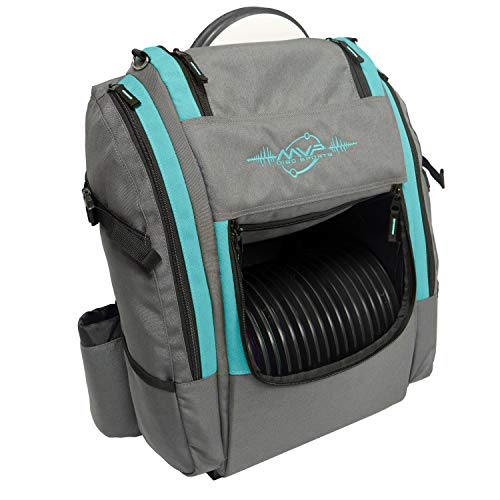 MVP Disc Sports Voyager Pro Backpack Disc Golf Bag (Version 2) with Forcefield Rainfly Gray/Aqua
