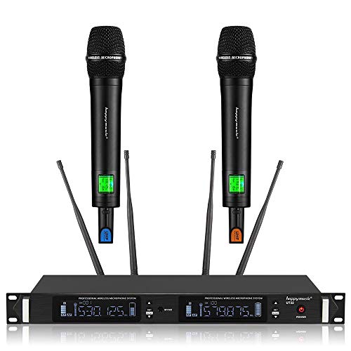 200 Channel 4 Antenna Diversity Dual UHF Professional Wireless Microphone System Up to Range 350ft Karaoke, Meeting, Stage (UT22)