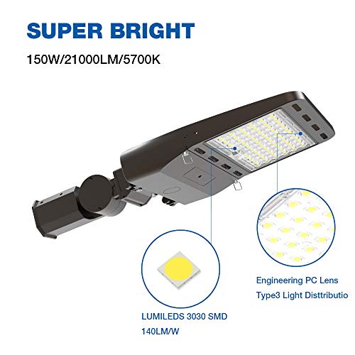 LED Parking Lot Light, 21000LM 5700K Dusk to Dawn Photocell LED Street Lights, IP66 Waterproof Commercial Area Road Lighting,LED Shoebox Pole Light with Slipfitter Bracket (150W)